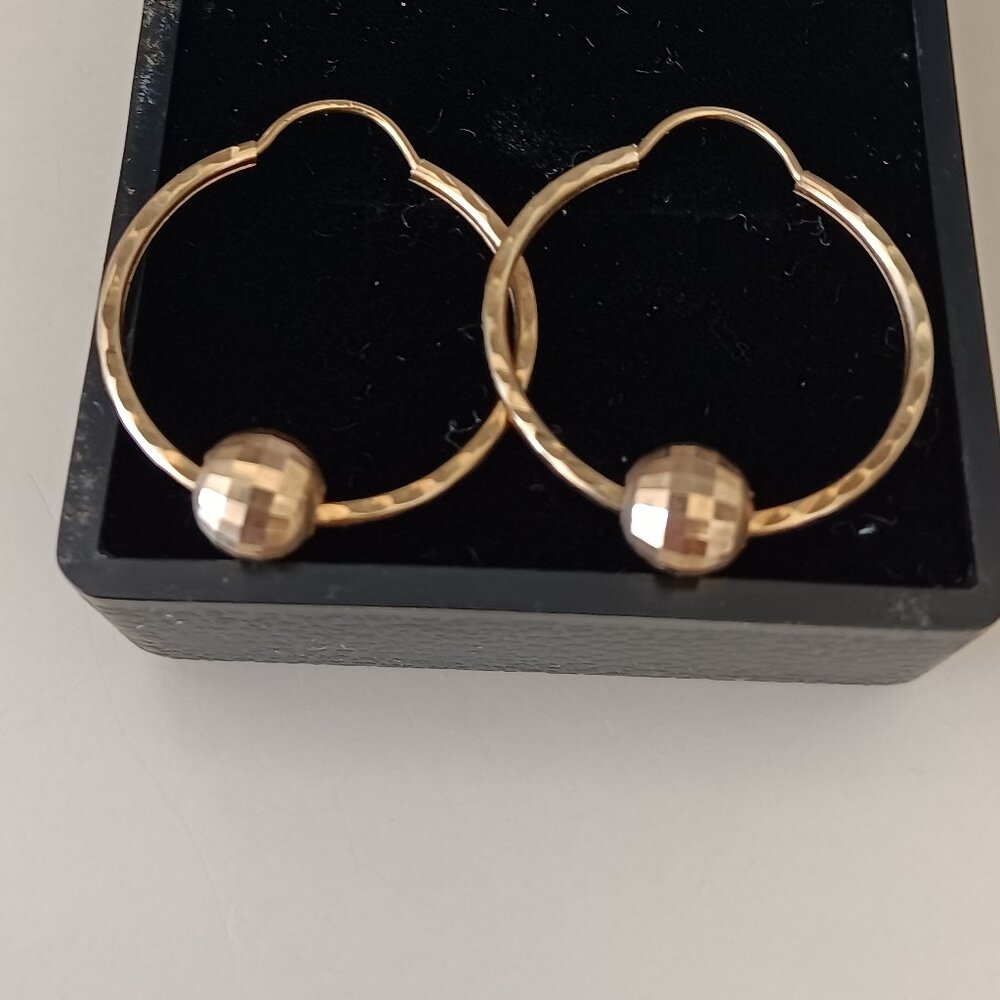 14KT Fine Gold Round Beaded Hoop